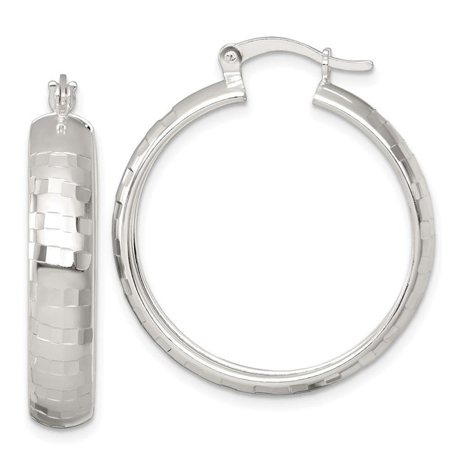 Sterling Silver Polished Diamond-Cut Round Hoop Earrings, 30 x 6mm