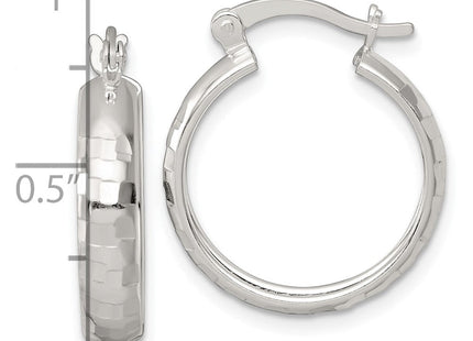 Sterling Silver Polished Diamond-Cut Round Hoop Earrings