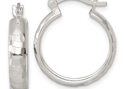 Sterling Silver Polished Diamond-Cut Round Hoop Earrings