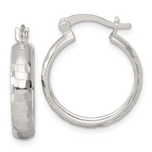 Sterling Silver Polished Diamond-Cut Round Hoop Earrings