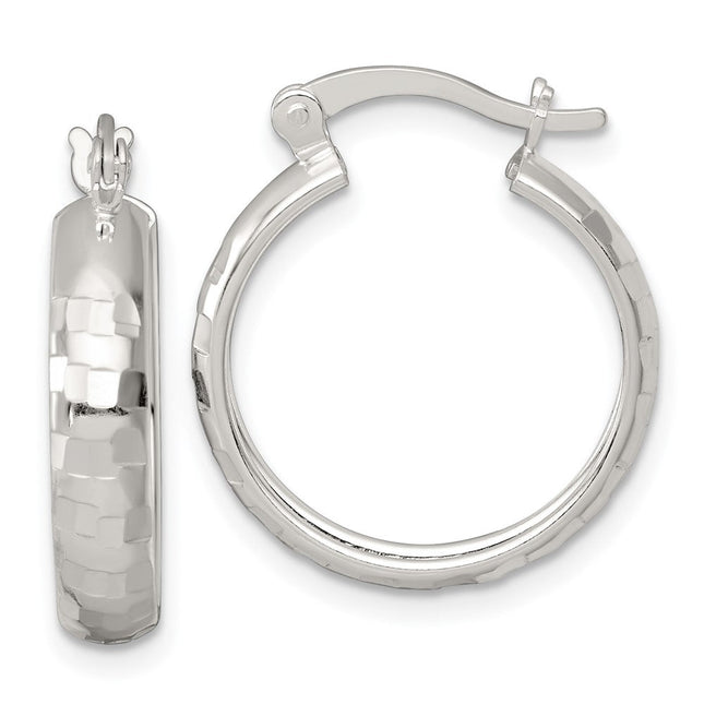 Sterling Silver Polished Diamond-Cut Round Hoop Earrings, 20 x 4mm