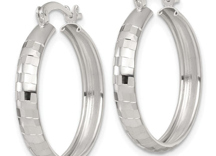 Sterling Silver Polished Diamond-Cut Round Hoop Earrings
