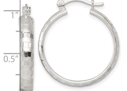Sterling Silver Polished Diamond-Cut Round Hoop Earrings