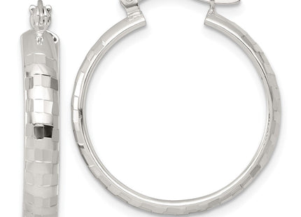 Sterling Silver Polished Diamond-Cut Round Hoop Earrings