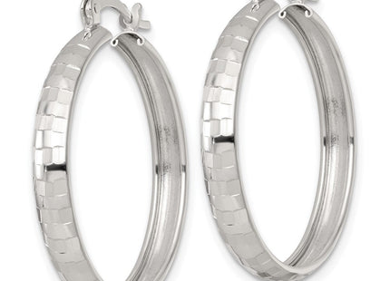 Sterling Silver Polished Diamond-Cut Round Hoop Earrings