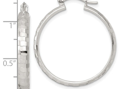 Sterling Silver Polished Diamond-Cut Round Hoop Earrings