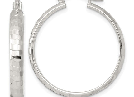 Sterling Silver Polished Diamond-Cut Round Hoop Earrings