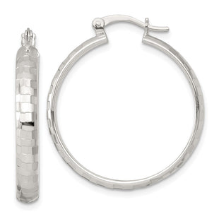 Sterling Silver Polished Diamond-Cut Round Hoop Earrings