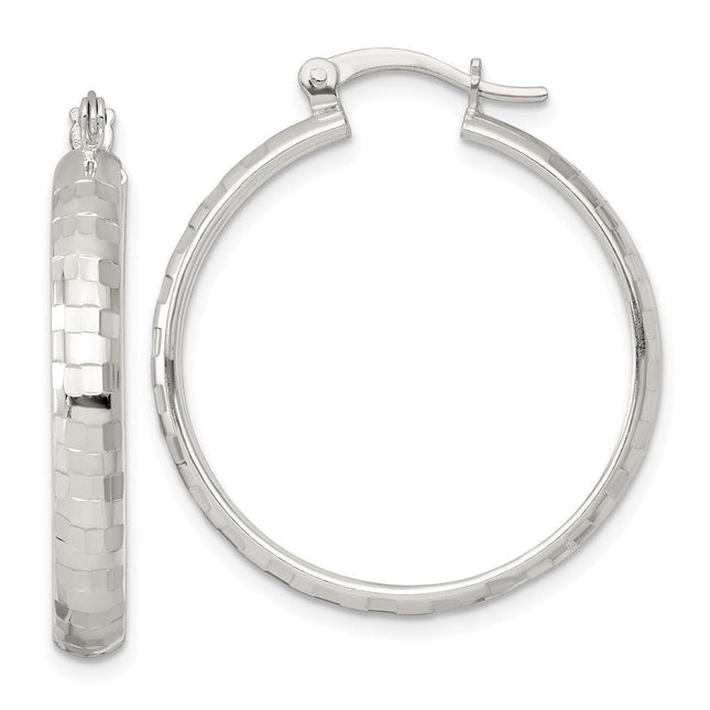 Sterling Silver Polished Diamond-Cut Round Hoop Earrings, 30 x 4mm
