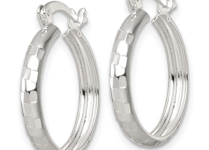 Sterling Silver Polished Diamond-Cut Round Hoop Earrings