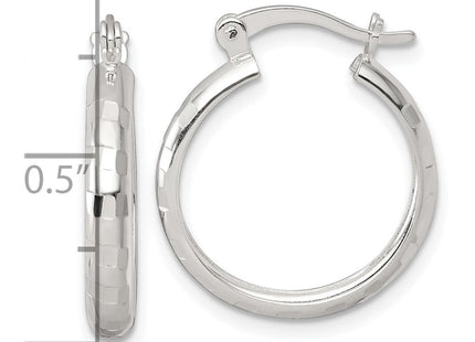 Sterling Silver Polished Diamond-Cut Round Hoop Earrings