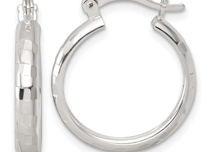 Sterling Silver Polished Diamond-Cut Round Hoop Earrings