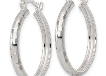 Sterling Silver Polished Diamond-Cut Round Hoop Earrings