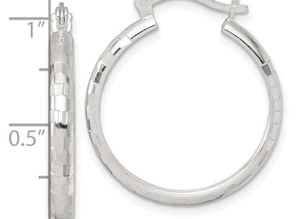 Sterling Silver Polished Diamond-Cut Round Hoop Earrings