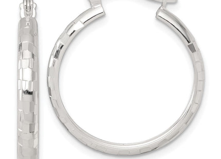 Sterling Silver Polished Diamond-Cut Round Hoop Earrings