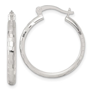 Sterling Silver Polished Diamond-Cut Round Hoop Earrings