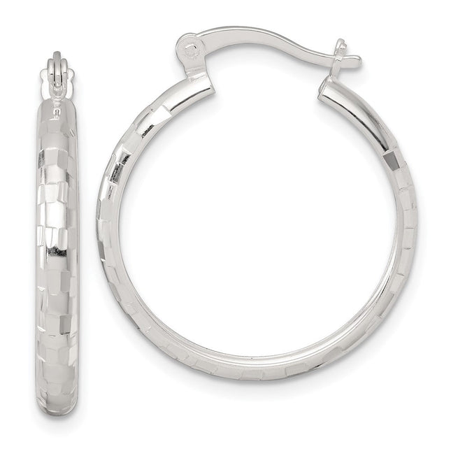Sterling Silver Polished Diamond-Cut Round Hoop Earrings, 25 x 3mm