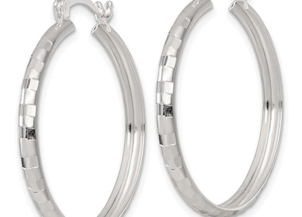 Sterling Silver Polished Diamond-Cut Round Hoop Earrings