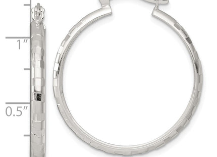 Sterling Silver Polished Diamond-Cut Round Hoop Earrings