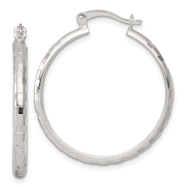 Sterling Silver Polished Diamond-Cut Round Hoop Earrings, 30 x 3mm