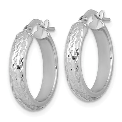 Sterling Silver Rhodium-plated Polished and Diamond-cut 4.00 x Tube Hoop Earrings, 20.75 x 4mm