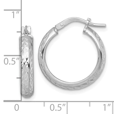 Sterling Silver Rhodium-plated Polished and Diamond-cut 4.00 x Tube Hoop Earrings, 20.75 x 4mm