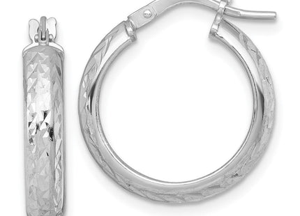 Sterling Silver Rhodium-plated Polished and Diamond-cut 4.00 x Tube Hoop Earrings (Style QE17830)