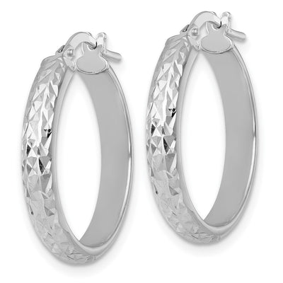 Sterling Silver Rhodium-plated Polished and Diamond-cut 4.00 x Tube Hoop Earrings, 25.5 x 4mm
