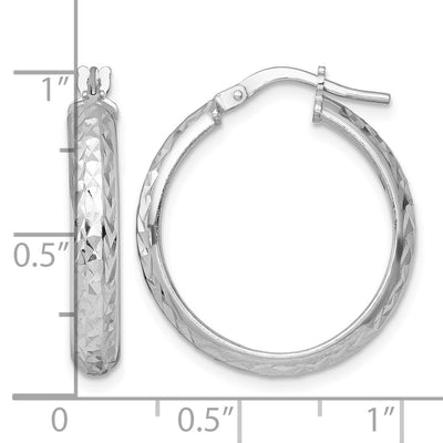 Sterling Silver Rhodium-plated Polished and Diamond-cut 4.00 x Tube Hoop Earrings, 25.5 x 4mm