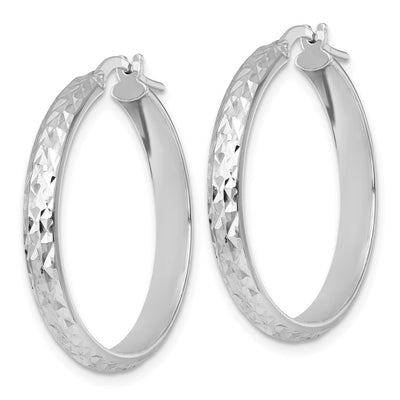 Sterling Silver Rhodium-plated Polished and Diamond-cut 4.00 x Tube Hoop Earrings, 31.5 x 4mm