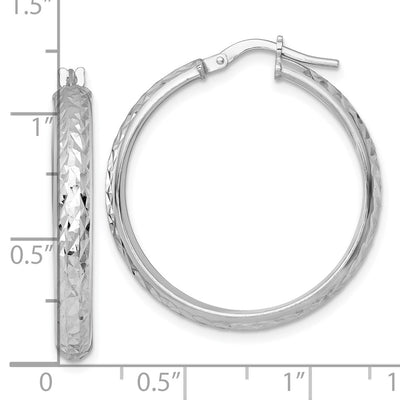 Sterling Silver Rhodium-plated Polished and Diamond-cut 4.00 x Tube Hoop Earrings, 31.5 x 4mm