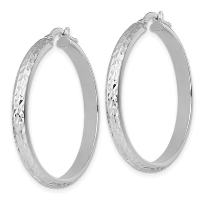 Sterling Silver Rhodium-plated Polished and Diamond-cut 4.00 x Tube Hoop Earrings, 37 x 4mm