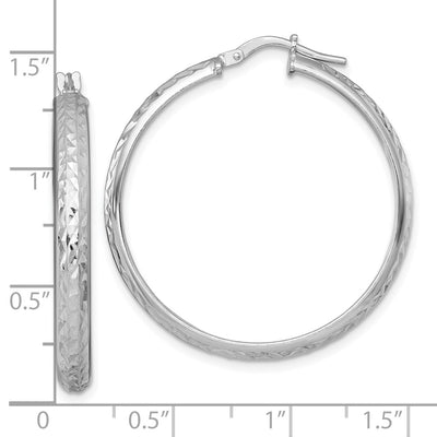 Sterling Silver Rhodium-plated Polished and Diamond-cut 4.00 x Tube Hoop Earrings, 37 x 4mm