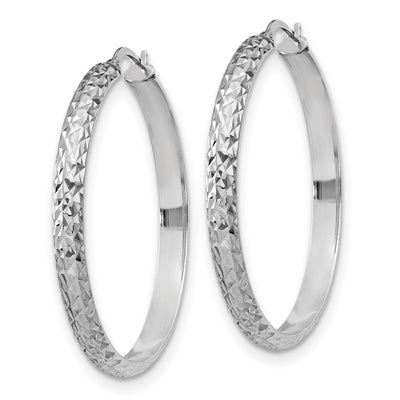 Sterling Silver Rhodium-plated Polished and Diamond-cut 4.00 x Tube Hoop Earrings, 43 x 4mm