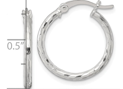 Sterling Silver Polished Diamond-Cut Round Hoop Earrings