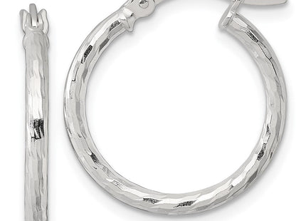 Sterling Silver Polished Diamond-Cut Round Hoop Earrings