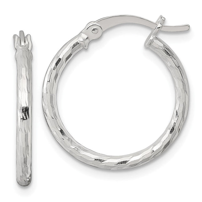Sterling Silver Polished Diamond-Cut Round Hoop Earrings, 20 x 2mm
