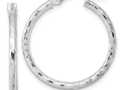 Sterling Silver Polished Diamond-Cut Round Hoop Earrings (Style QE17841)