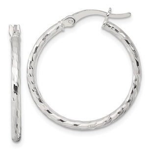 Sterling Silver Polished Diamond-Cut Round Hoop Earrings (Style QE17841)