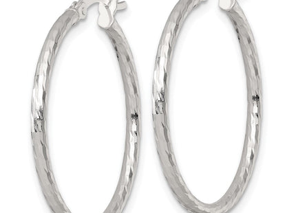 Sterling Silver Polished Diamond-Cut Round Hoop Earrings