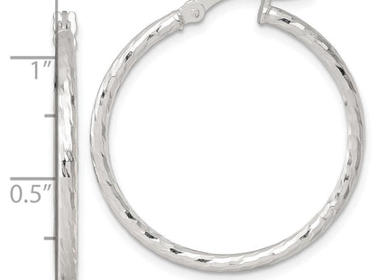 Sterling Silver Polished Diamond-Cut Round Hoop Earrings