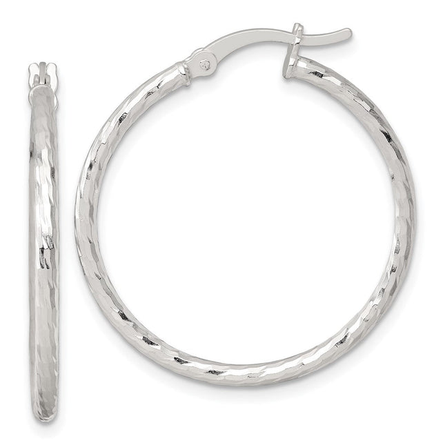 Sterling Silver Polished Diamond-Cut Round Hoop Earrings, 30 x 2mm