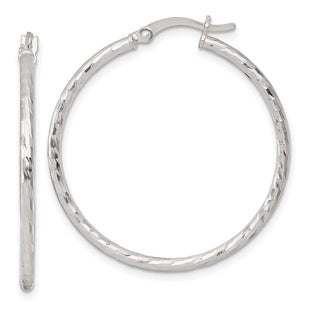 Sterling Silver Polished Diamond-Cut Round Hoop Earrings