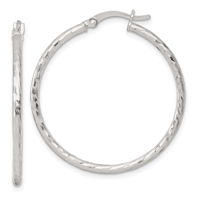 Sterling Silver Polished Diamond-Cut Round Hoop Earrings, 35 x 2mm