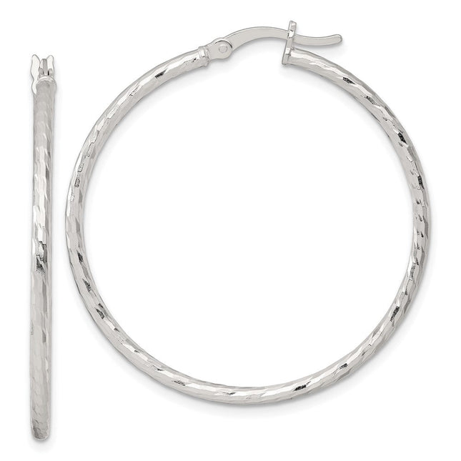 Sterling Silver Polished Diamond-Cut Round Hoop Earrings, 40 x 2mm
