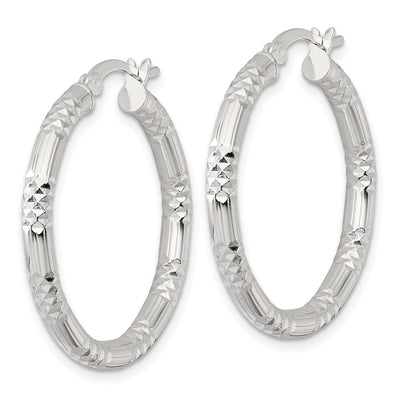 Sterling Silver Polished Diamond-cut Textured 30x3.25mm Round Hoop Earrings