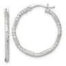Sterling Silver Polished Diamond-cut Textured 25x2. Round Hoop Earrings