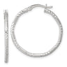 Sterling Silver Polished Diamond-cut Textured 30x2. Round Hoop Earrings