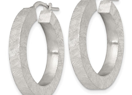 Sterling Silver Brushed Textured x Square Tube Hoop Earrings (Style QE17858)