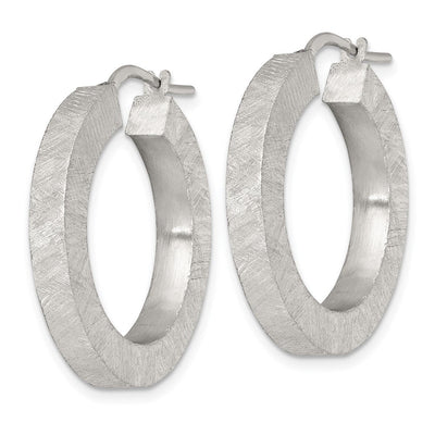 Sterling Silver Brushed Textured x Square Tube Hoop Earrings, 29.5 x 4.3mm